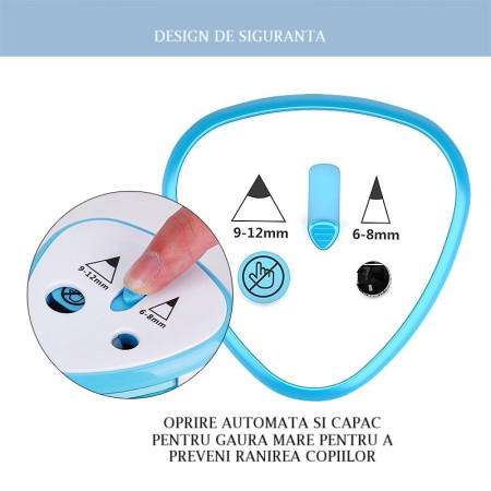 Ascutitoare Electrica cu 2 Gauri,  Gri, Baterii 4 x AA (neincluse), 7.5 x 7.5 x 7.5 cm, Albastru