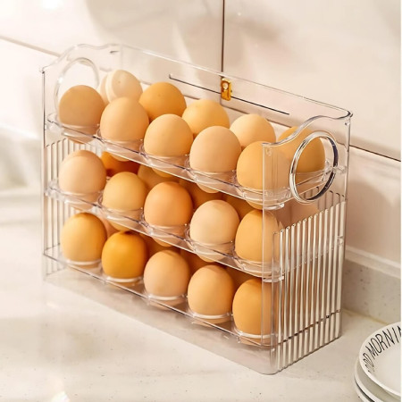 Suport Organizator pentru Oua, Cyrax, Capacitate 30 Oua, Pentru Usa Frigiderului, 3 Straturi, din Plastic, Transparent