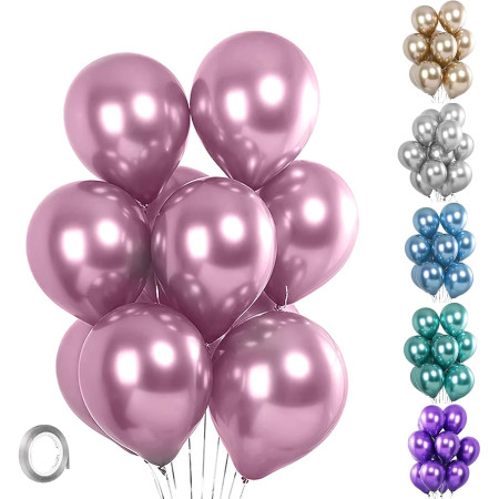 Set 10 Baloane din Latex Chrome, Cyrax, Model Party, 23 cm, Mov, 2.2 g