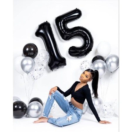 Balon din Folie Metalizata Cyrax, Figurina Cifra, Tema Aniversare 40 cm, Ambalaj Individual, Pai inclus, Umflare cu Aer sau Heliu, Negru, Cifra 1