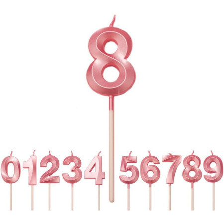 Lumanare Cifra 8, Cyrax, Model Diamond, 5 x 3.4 cm, Roz