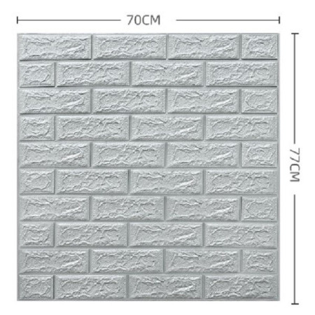 Set 10 Placi Tapet 3D,  70 x 77 cm, Grosime 3 mm, din Polietilena, Model Caramida, Suprafata acoperita 5.3 mp, Argintiu