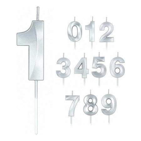 Lumanare Cifra 1, Cyrax, Model Diamond, 5 x 3.4 cm, Argintiu