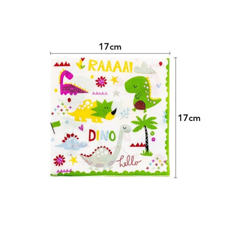 Set 20 Servetele de Masa, Cyrax, Colectia Dino Park, 17 x 17 cm, din Hartie, Multicolor