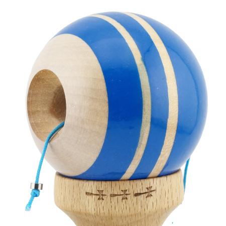 Kendama X Rainbow Originala, Profesionala, Cyrax, Big Cups V2, Super Sticky cu Cupe Mari, Rulment Metalic, din lemn 18 cm, Ata 55 cm, Albastru/Maro