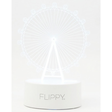 Lampa LED decorativa,  3D, Roata Panoramica, cu telecomanda, doua moduri de alimentare USB si baterii, 20 cm inaltime, din material acril si lumina multicolora, alb