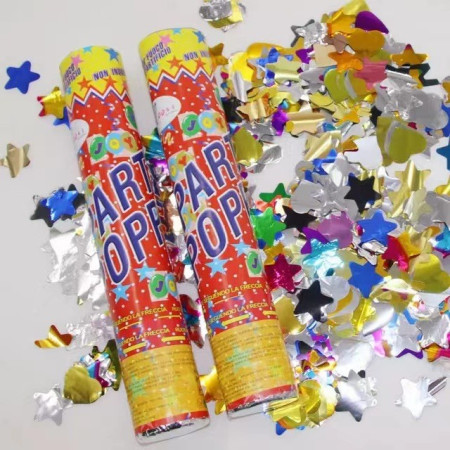Tun de Confetti, Cyrax, Party Popper 40 cm, Model Stelute, Inimioare, Paiete Lucioase, 3 cm Diametru, Multicolor