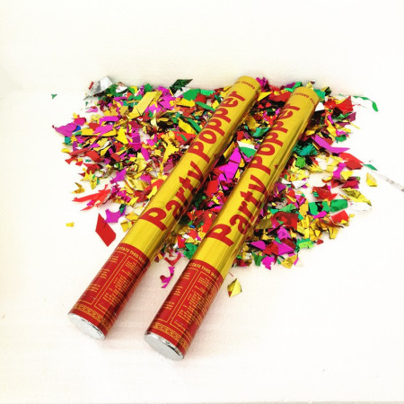Tub de Confetii, Cyrax, Party Popper, 60x5 cm, Confetii Asortate din Aluminiu, Multicolor