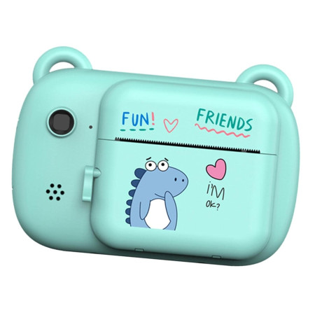Camera Instantanee pentru Copii, Cyrax, Camera Frontala + Selfie, cu Functie de Printare, Cablu USB-C, Bluetooth, Compatibil iOS/Android, Imprimare APP, Model Dino Love, Albastru