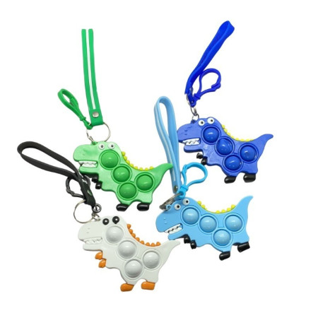 Jucarie antistres din silicon, Cyrax, Pop It Now and Flip It, Simple Dimple, Breloc, Dinozaur, Verde