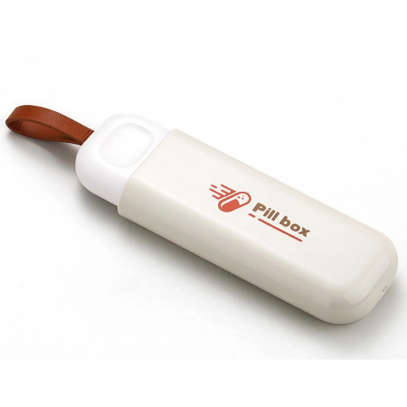 Cutie Depozitare Medicamente,  Portabila, 3 Compartimente, Tip Breloc, Plastic, Glisanta, Alb, 10.7x3.6x1.6 cm