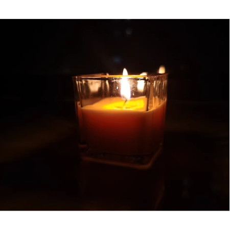 Lumanare Parfumata,  Model Pahar Transparent, cu Ulei Esential, 4.8 x 5.4 x 5.5 cm, Aroma de Chihlimbar, Gri