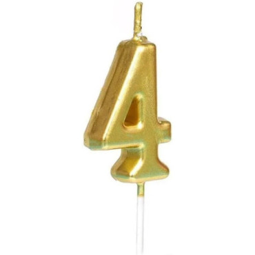 Lumanare de Tort, Cyrax, Model Cifra 4, Party, 4.5 x 2.5 cm, din Parafina, Auriu