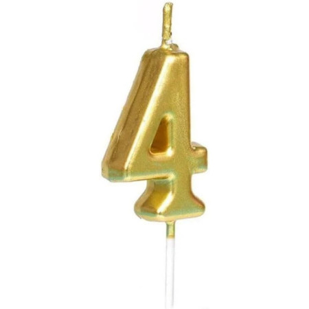 Lumanare de Tort, Cyrax, Model Cifra 4, Party, 4.5 x 2.5 cm, din Parafina, Auriu