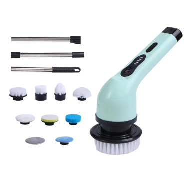 Perie Electrica de Curatare,  pentru Gresie, Baie, Bucatarie, 25x20x9.5 cm, cu 9 Capete, Maner Extensibil Detasabil 84-127cm, Incarcare USB-Type C, Rotire 360 de Grade, 3000 mAh, Culoare: Verde