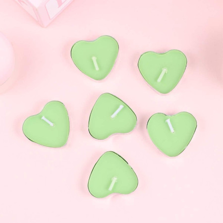 Set 9 Lumanari in Forma de Inima,  pentru Ziua Indragostitilor, Aroma de Mar, Ardere 3.5 h, din Parafina, 4 x 2 cm, Verde
