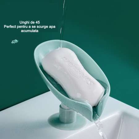 Savoniera  cu scurgere, pentru sapun, cu ventuza, material ABS, 13 x 8.5 x 10.5 cm, albastru