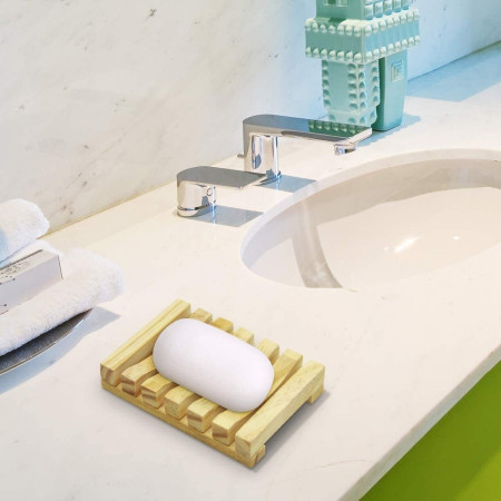 Savoniera,  din Lemn de Bambus, Scurgere Apa, 11.5 x 8 cm, Natur