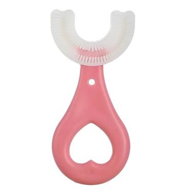 Periuta de Dinti in Forma de U,  pentru Sugari si Copii 2-6 ani, Peri Moi, 9 cm, Model Inima, Culoare Roz
