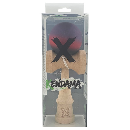 Kendama X Originala, Profesionala, Cyrax, din Lemn, Rubber Grip, 18 cm, Mov/Rosu/Negru