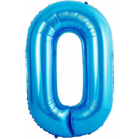 Balon din Folie Metalizata Cyrax, Figurina Cifra si Coroana, Tema Aniversare 100 cm, Ambalaj Individual, Pai inclus, Umflare cu Aer sau Heliu, Albastru, Cifra 0