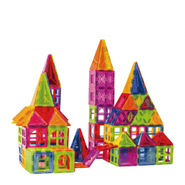 Set 60 de Piese Magnetice de Constructie, Cyrax, Magnetic Tiles, Piese Mari, Forme Geometrice, 3 Ani, ABS, Magnet, 20.5 x 14.5 x 12 cm, Multicolor