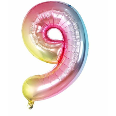 Balon din Folie Metalizata Cyrax, Figurina Cifra, Tema Aniversare 40 cm, Ambalaj Individual, Pai inclus, Umflare cu Aer sau Heliu, Multicolor, Cifra 9
