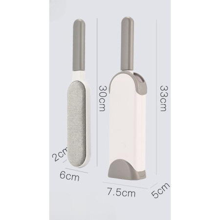 Perie Electrostatica,  Pentru Curatarea Parului de pe Haine si Tapiterii, 2 Fete, Autocuratare, 33 x 7.5 cm, Gri