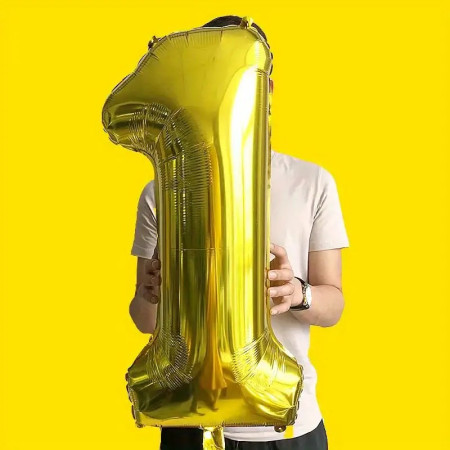 Balon din Folie Cyrax, Cifra 1, 81 cm, Pentru Aer sau Heliu, Bulk, Auriu