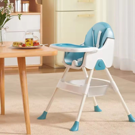 Scaun de Masa Pliabil 3in1, Cyrax, Reglabil, Multifunctional, 3 Pozitii, Masuta si Husa Detasabile, Centura de Siguranta, Albastru