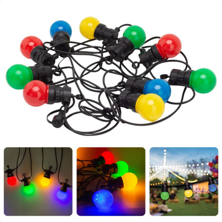 Ghirlanda Luminoasa,  fara Transformator, 10 m, 20 LED-uri Model Bulb, Interconectabila, IP65, Multicolor