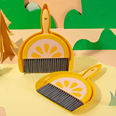 Set Mini Matura si Faras,  LITTLE CLEANER, Uz Casnic, pentru Birou, Bucatarie, Casa, Model Lamaie, 23 x 18 cm Galben-Portocaliu