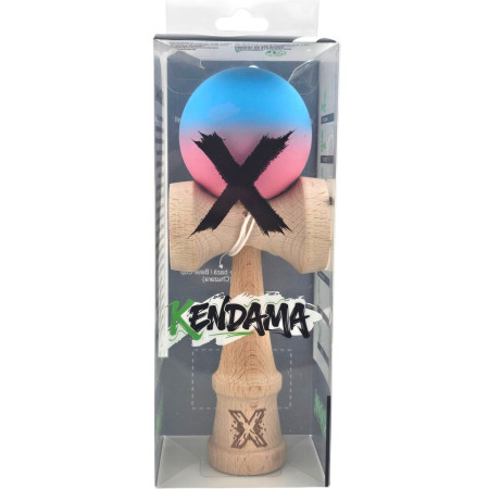 Kendama X Originala, Profesionala, Cyrax, din Lemn, Rubber Grip, 18 cm, Albastru/Roz