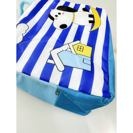 Geanta Termoizolanta pentru Copii, Cyrax, 23x13x19 cm, Model Imprimeu Catel, din Folie de Aluminiu si Panza Oxford, Albastru/Alb