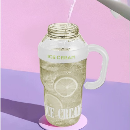 Sticla de Apa, Cyrax, Termica, Mentinere 6 Ore, 1400 mL, cu Pai si Capac, PP si Silicon, cu Maner Alb, 25.5x7.5 cm, Verde