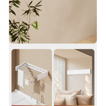 Suport Haine,  Depozitare si Uscare Rufe, din Aluminiu, Pliabil, Impermeabil, Montare prin Perforare, 80 cm, Alb