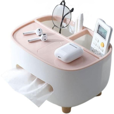 Suport pentru Servetele,  Cutie Multifunctionala, Design Minimalist, ABS, cu Suport pentru Obiectele Personale, pentru Birou, 21x12x12 cm, Roz