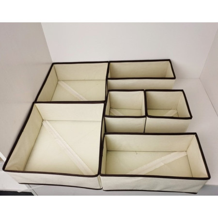 Organizator pentru Sertar,  3 Marimi, pentru Lenjerie, Tricouri, Sosete, 6 Piese, Pliabil, Stivuibil, din Tesatura, Alb/Maro