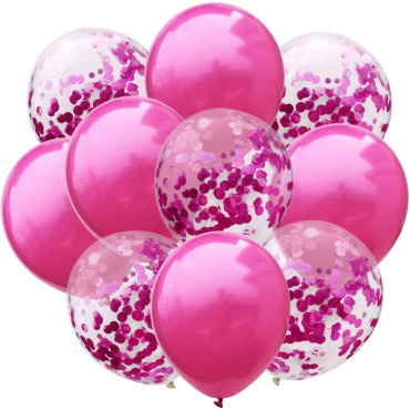 Set 10 Baloane din Latex, Cyrax, Model Party Confetti, 5 x Confetti, 5 x Roz, 25 cm, 2.2g