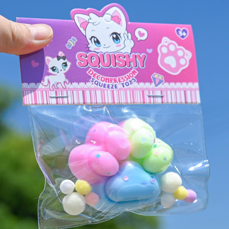 Jucarie Antistres Squishy, Cyrax, cu Revenire Lenta, Labuta de Pisica Pufoasa, 7.5 cm, Ambalaj Transparent, Model 27057, Multicolor