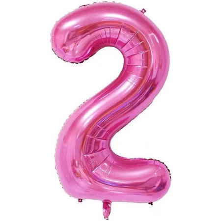Balon din Folie Metalizata Cyrax, Figurina Cifra si Coroana, Tema Aniversare 100 cm, Ambalaj Individual, Pai inclus, Umflare cu Aer sau Heliu, Roz, Cifra 2