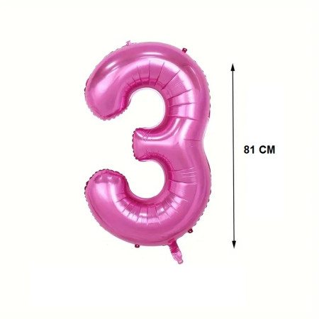 Balon din Folie Cyrax, Cifra 3, 81 cm, Pentru Aer sau Heliu, Mov
