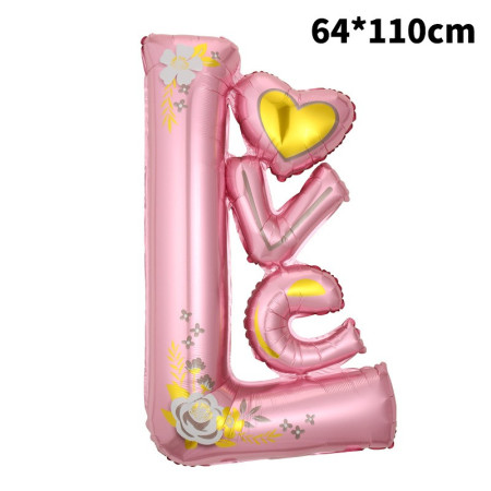 Balon din Folie Metalizata, Cyrax, Figurine, Model LOVE, Tematica Iubire, 110x64 cm, Ambalaj Individual, Pai Inclus, Umflare cu Aer sau Heliu, Roz