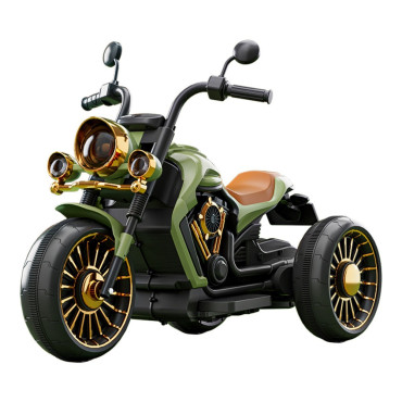 Tricicleta Electrica pentru Copii, Cyrax, cu 2 Acumulatoare 380*2, 6V 4.5, Telecomanda, Bluetooth, Sistem Anti-Rasturnare, Sistem de Lumini si Sunet, 6-8 Ani, 93 x 48 x 63 cm, Verde Negru