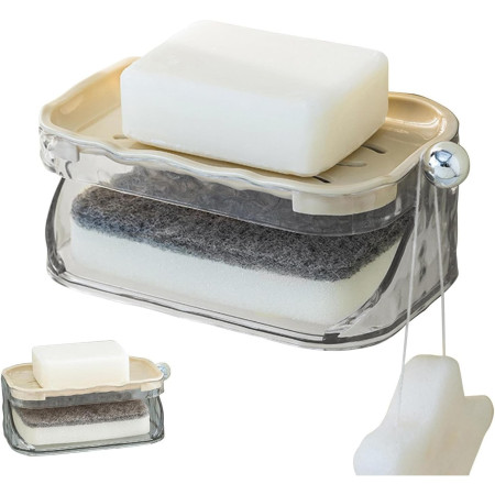 Savoniera Dubla,  2 Straturi, Instalare fara Perforare, Agatatoare Burete, 13.5 x 8.5 x 6 cm, Bej