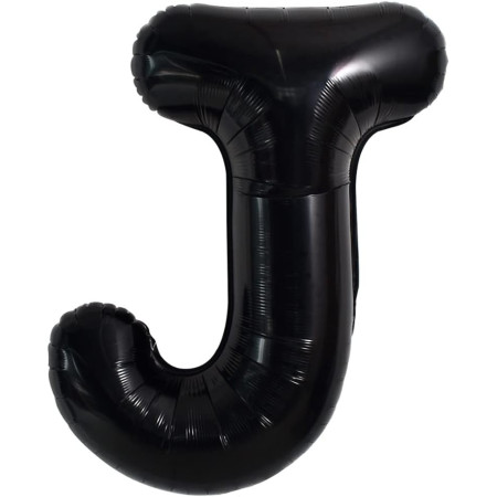 Balon Folie Metalizata Litera J, Cyrax, 40 cm, Umflati cu Heliu sau Aer, Ambalaj Individual, Pai inclus, Negru