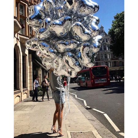 Balon din Folie Metalizata, Cyrax, Figurina Inimioara, Model Simplu, Tematica Iubire, 40 cm, Ambalaj Individual, Pai Inclus, Umflare cu Aer sau Heliu, Argintiu