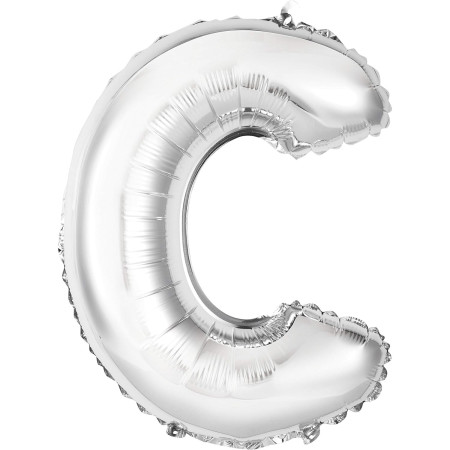 Balon Folie Metalizata Litera C, Cyrax, 80 cm, Umflati cu Heliu sau Aer, Ambalaj Individual, Pai inclus, Argintiu