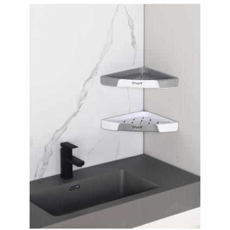 Suport Depozitare,  din Plastic, Montare fara Perforatii, pentru Baie/Bucatarie, 28 x 39 x 4.5 cm, Gri