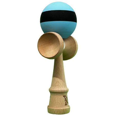 Kendama X Originala, Profesionala, Cyrax, din Lemn, 18 cm, Rubber Grip, Dungi Albastru/Negru